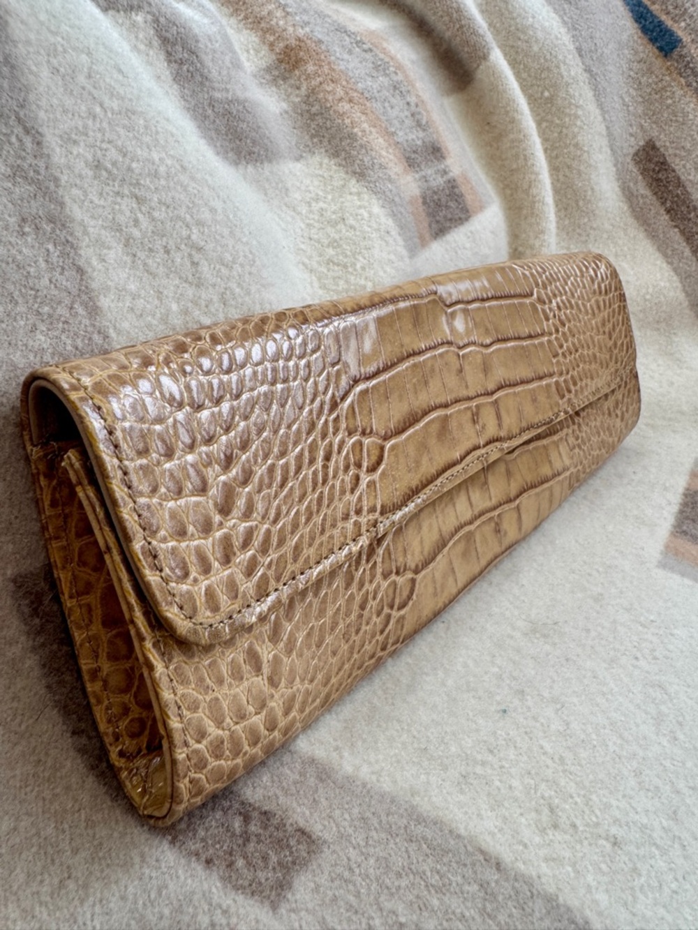 Vintage Abas Croc-Embossed Beige-Tan Envelope Clutch